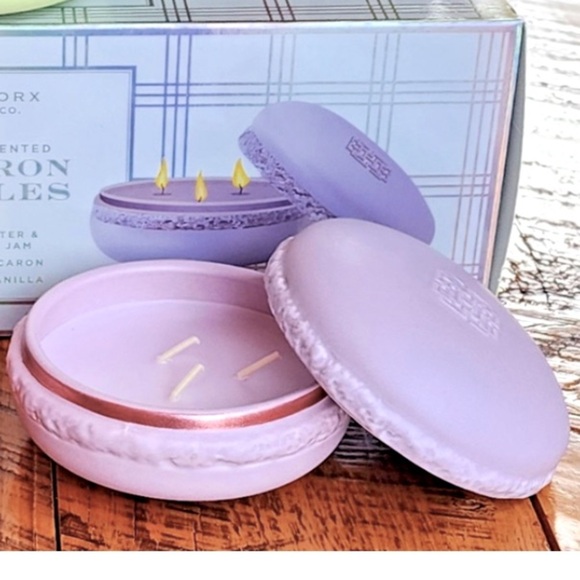 Homeworx,NIB Macaron scented Candle set of 3, 3 wick Scent PBJ,Lavender,Key Lime - Picture 4 of 4